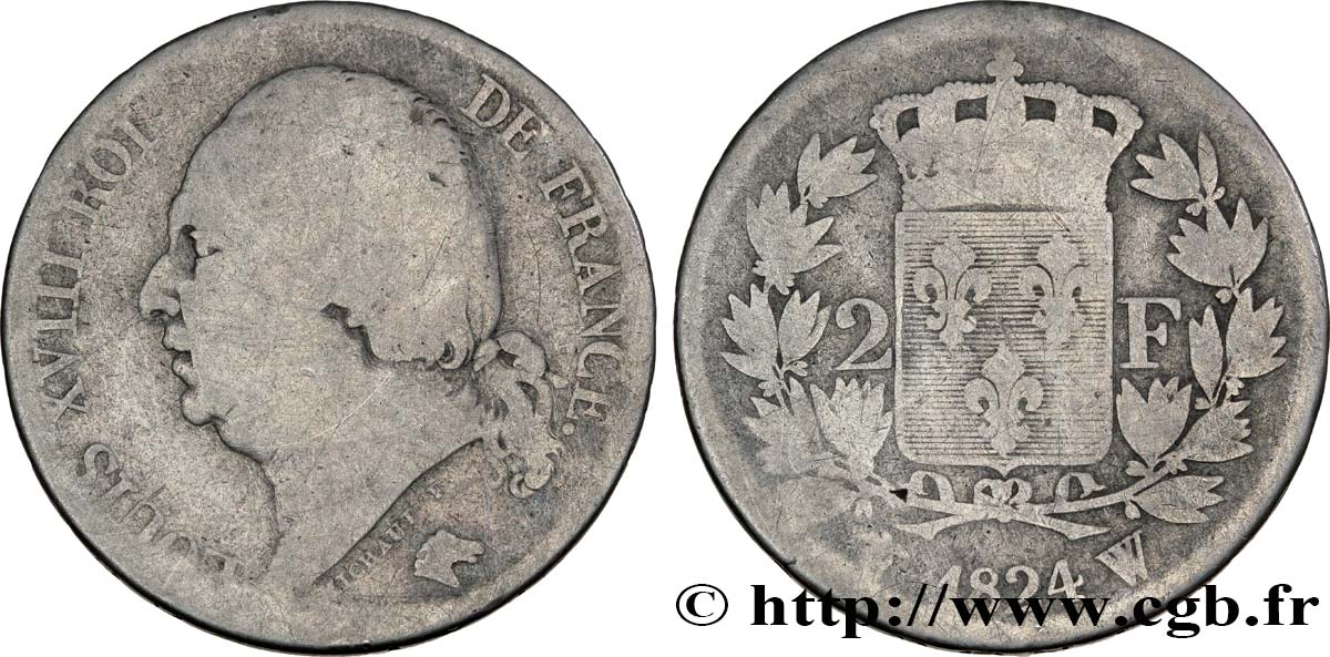 2 francs Louis XVIII 1824 Lille F.257/62 B10 