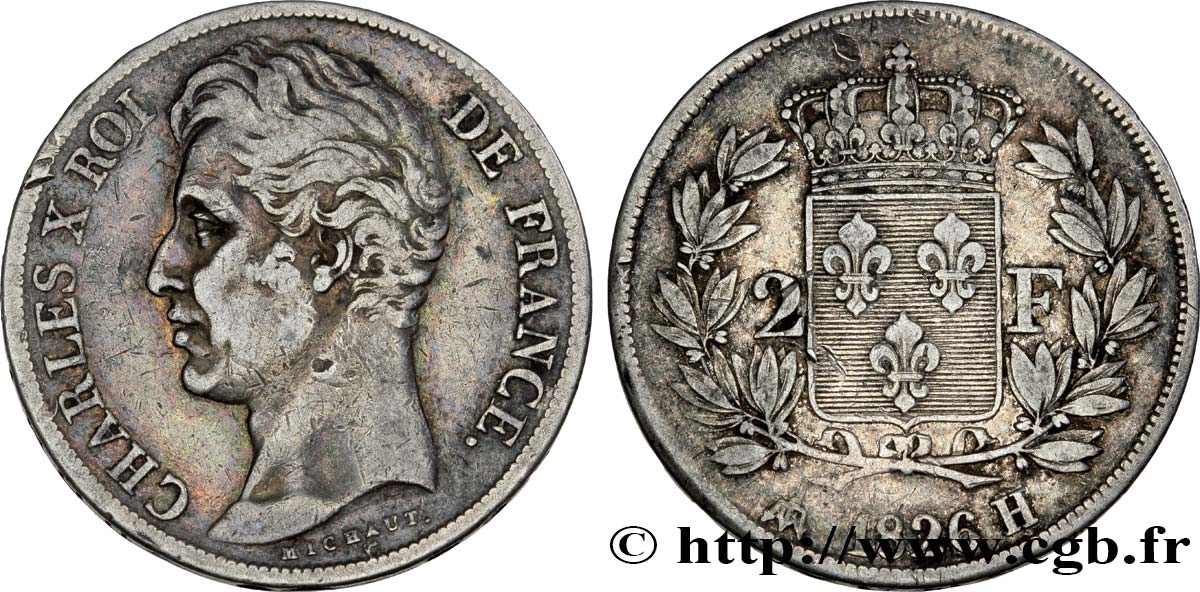 2 francs Charles X 1826 La Rochelle F.258/16 TB35 