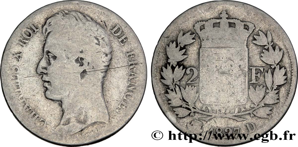 2 francs Charles X 1827 Lyon F.258/27 B6 