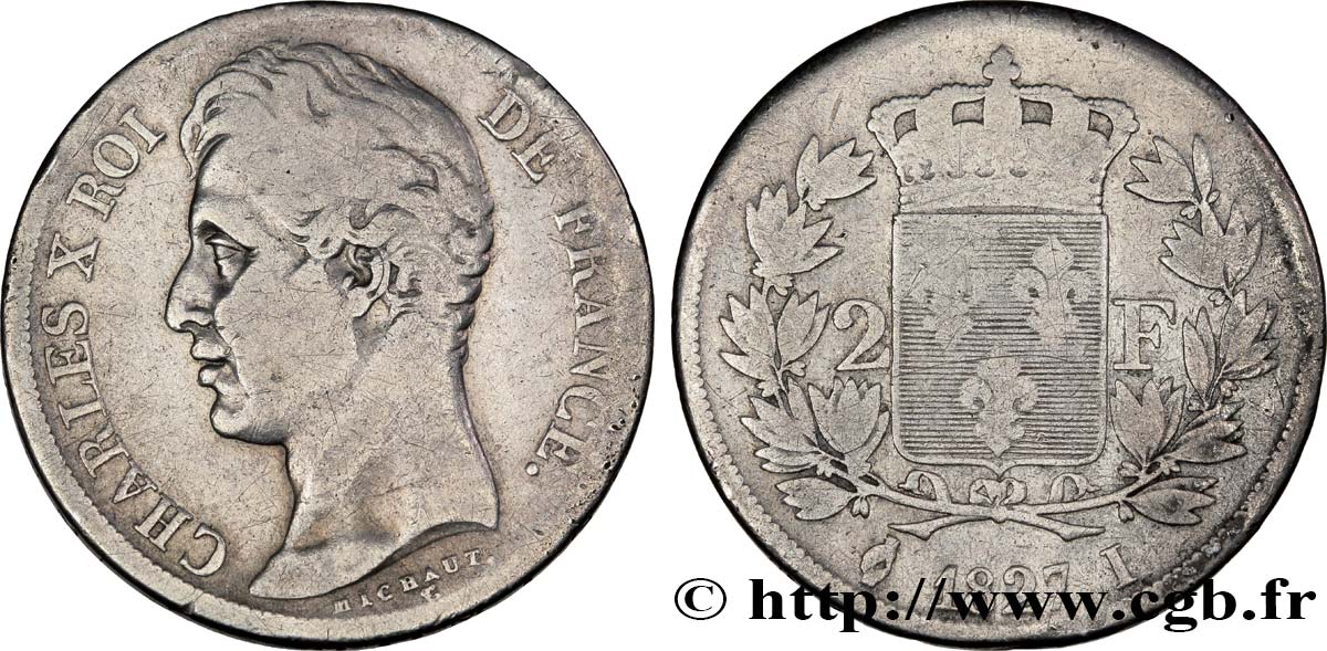 2 francs Charles X 1827 Limoges F.258/29 SGE12 