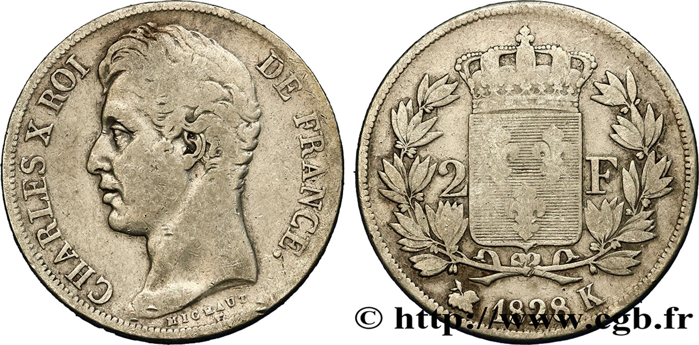 2 francs Charles X 1828 Bordeaux F.258/43 VF20 