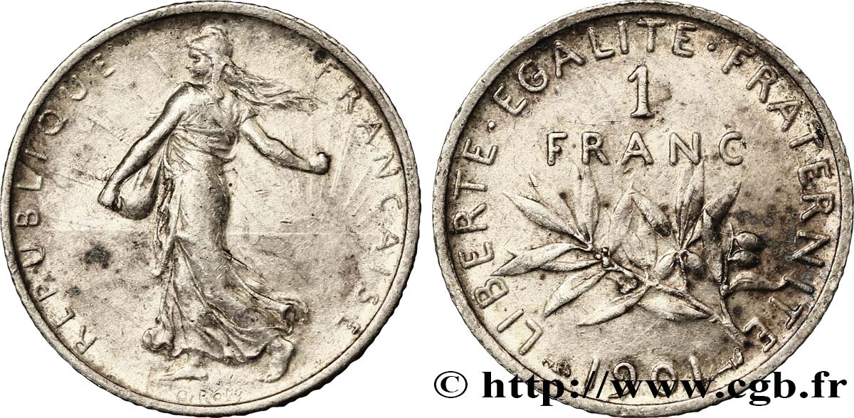 1 franc Semeuse 1901 Paris F.217/6 AU53 