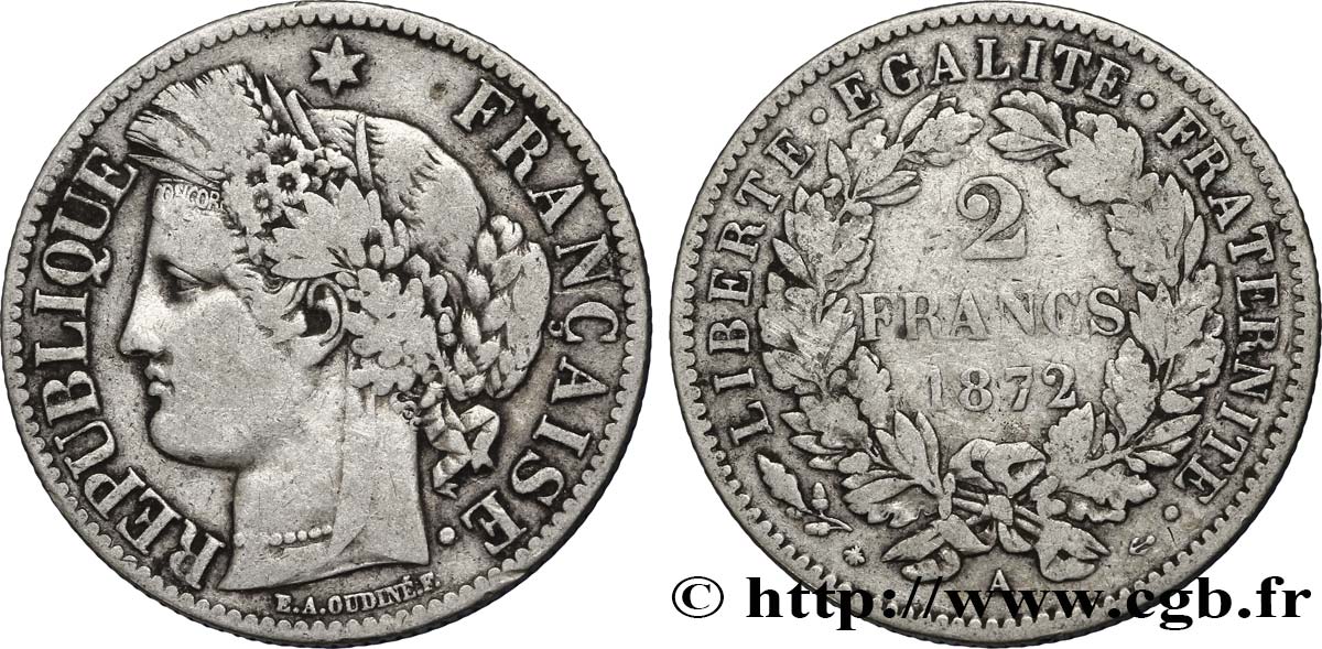 2 francs Cérès, avec légende 1872 Paris F.265/8 BC15 