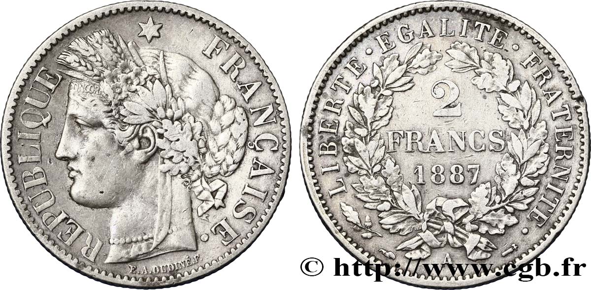 2 francs Cérès, avec légende 1887 Paris F.265/13 MBC48 