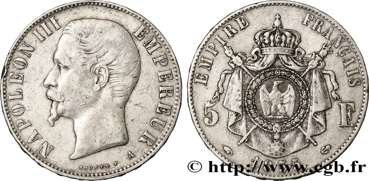 5 francs Napoléon III, tête nue 1855 Paris F.330/3 BC30 