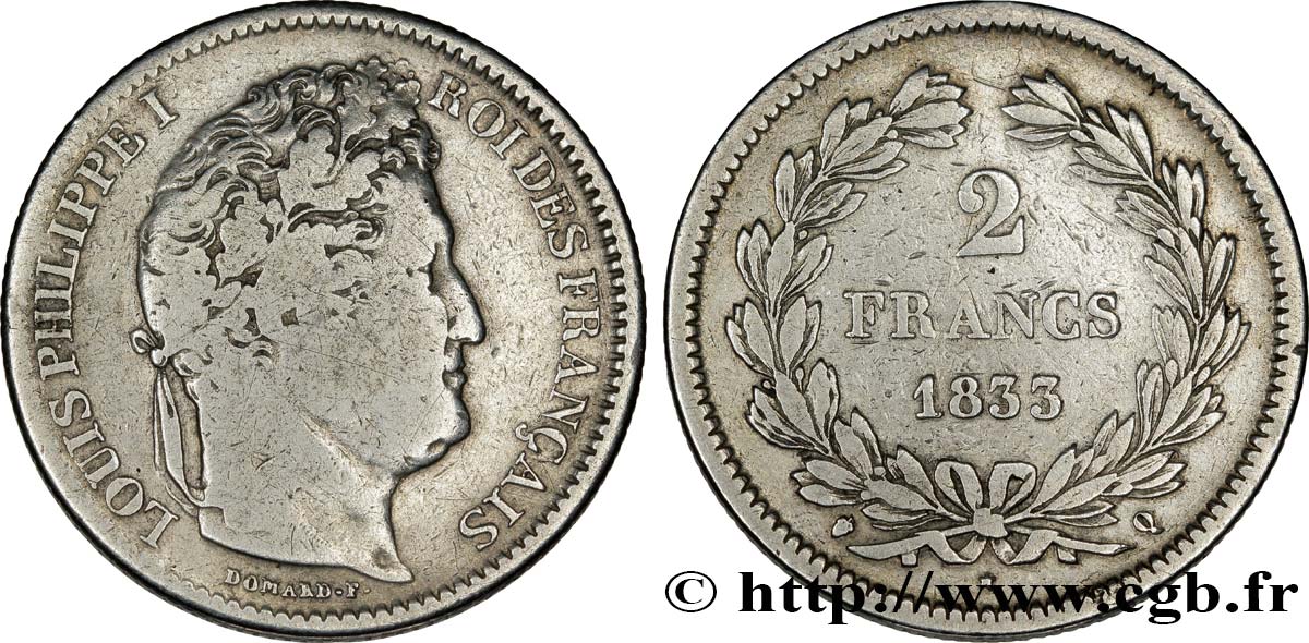 2 francs Louis-Philippe 1833 Perpignan F.260/26 VF20 