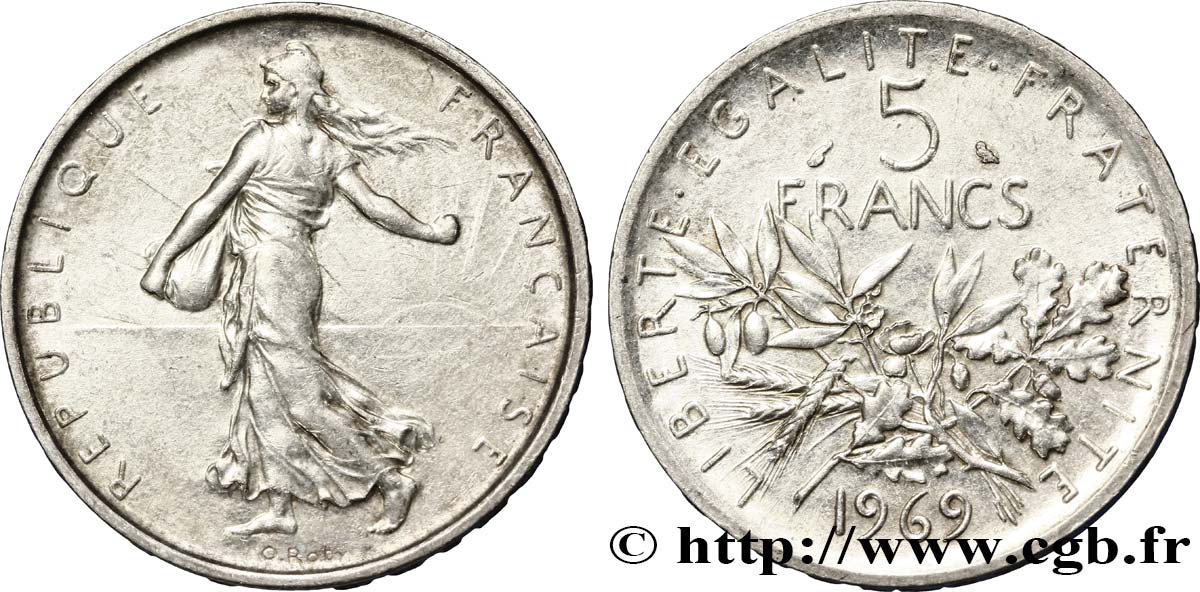 5 francs Semeuse, argent 1969 Paris F.340/13 EBC60 