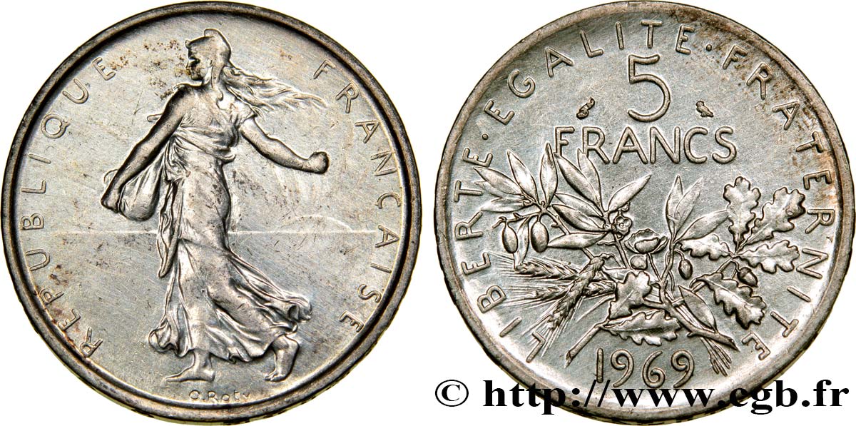 5 francs Semeuse, argent 1969 Paris F.340/13 MS60 