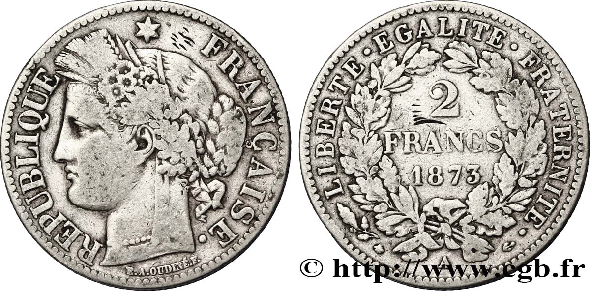2 francs Cérès, avec légende 1873 Paris F.265/10 TB30