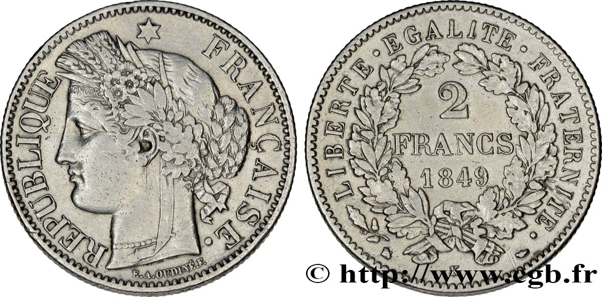 2 francs Cérès, IIe République 1849 Bordeaux F.261/3 TTB45 