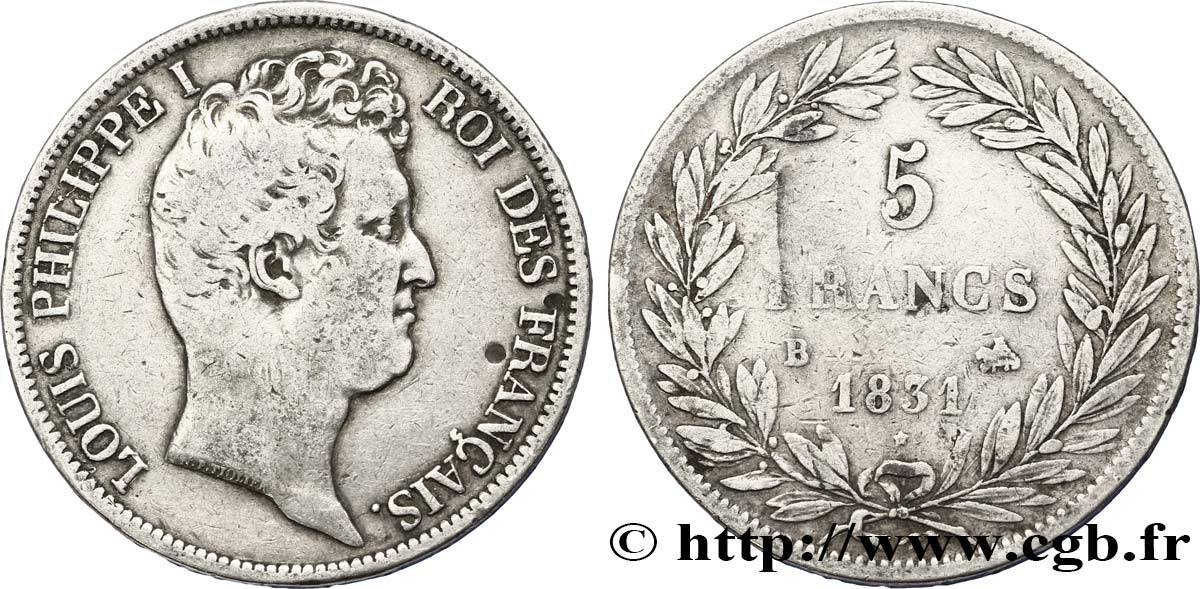 5 francs type Tiolier avec le I, tranche en relief 1831 Rouen F.316/3 BC20 