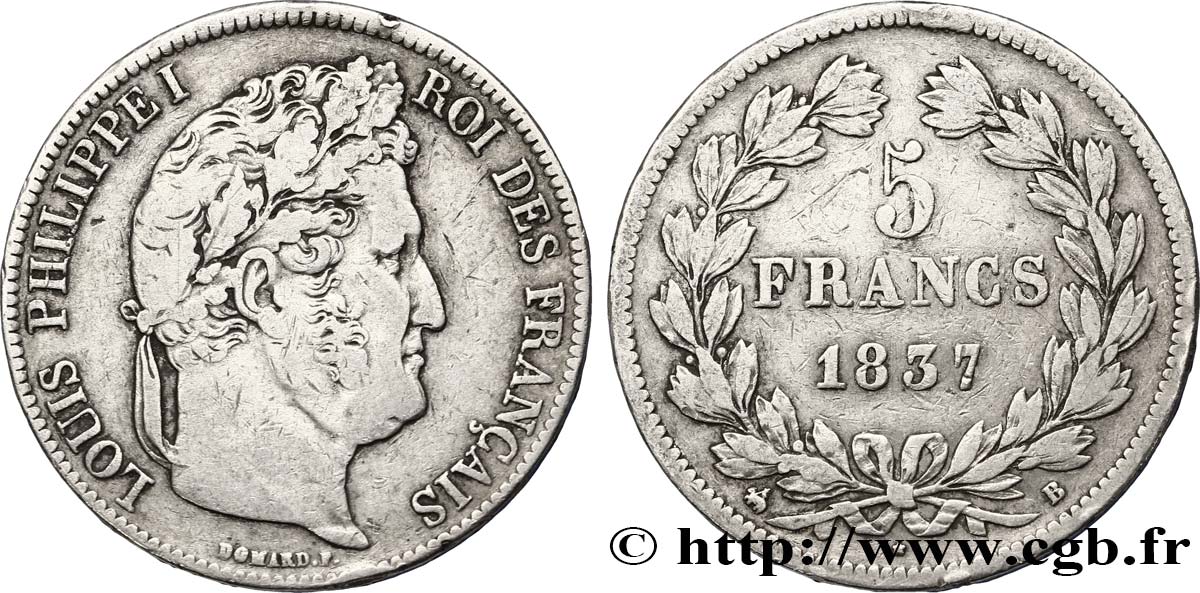 5 francs IIe type Domard 1837 Rouen F.324/62 VF35 