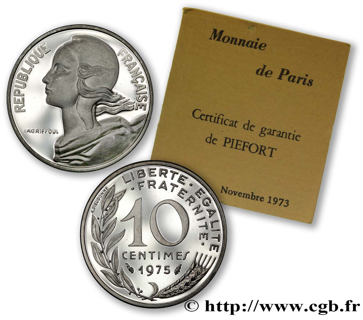 Piéfort argent de 10 centimes Marianne 1975 Pessac F.144/15P MS65 