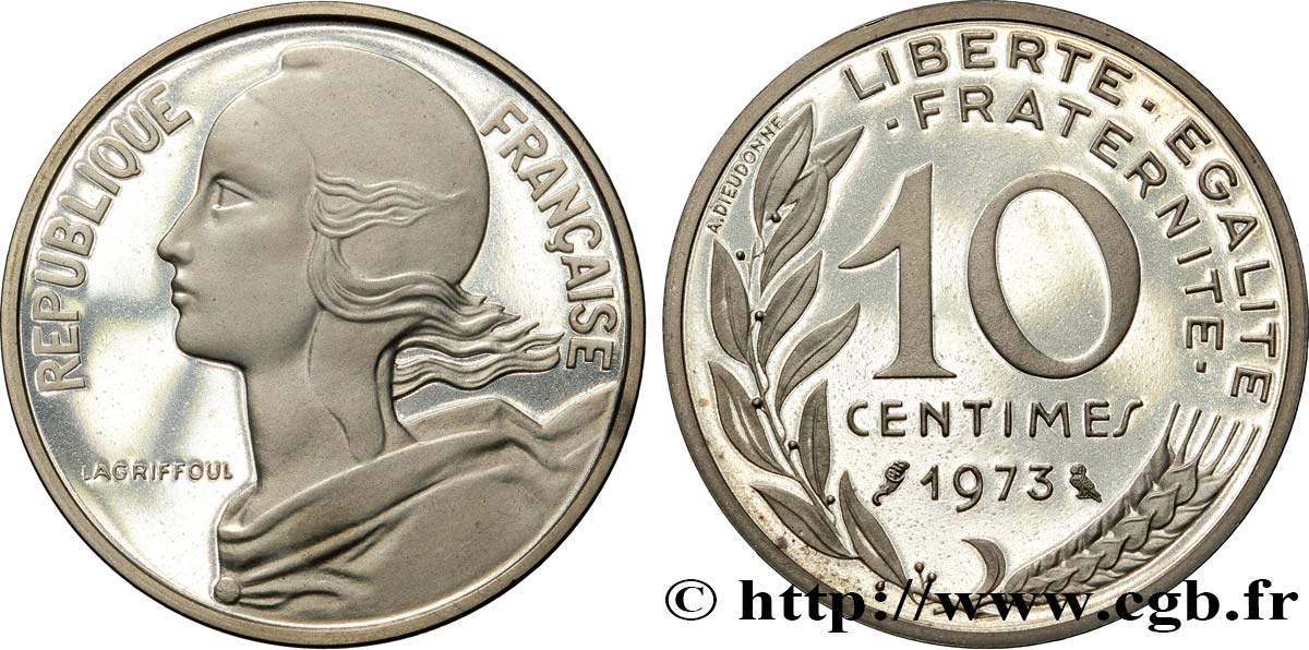 Piéfort argent de 10 centimes Marianne 1973 Pessac F.144/13P MS65 