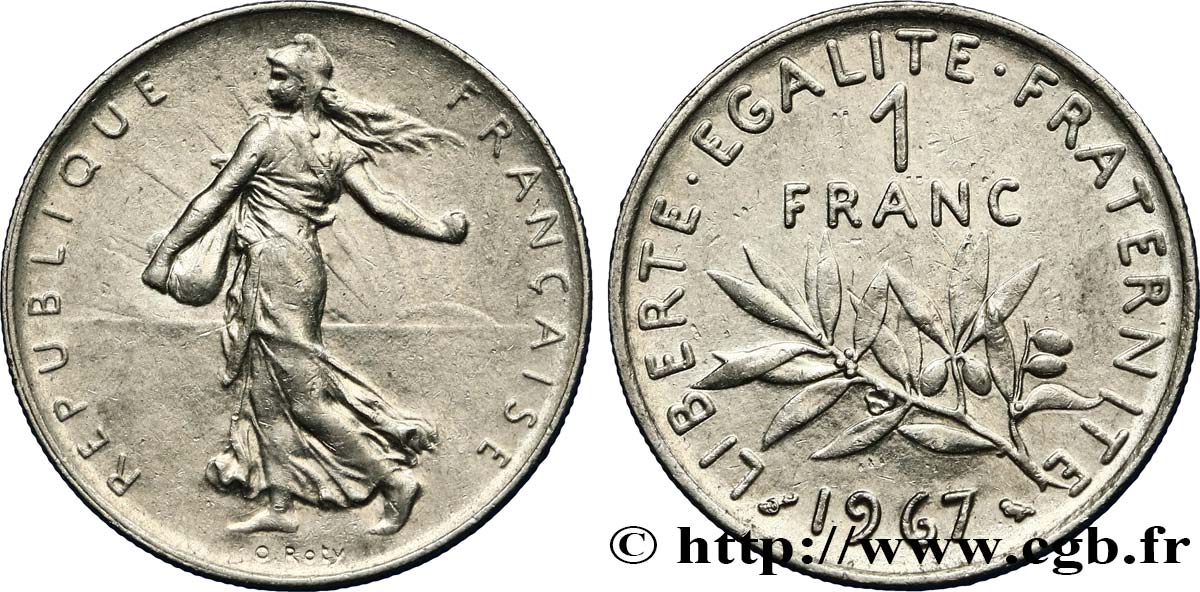 1 franc Semeuse, nickel 1967 Paris F.226/12 AU50 