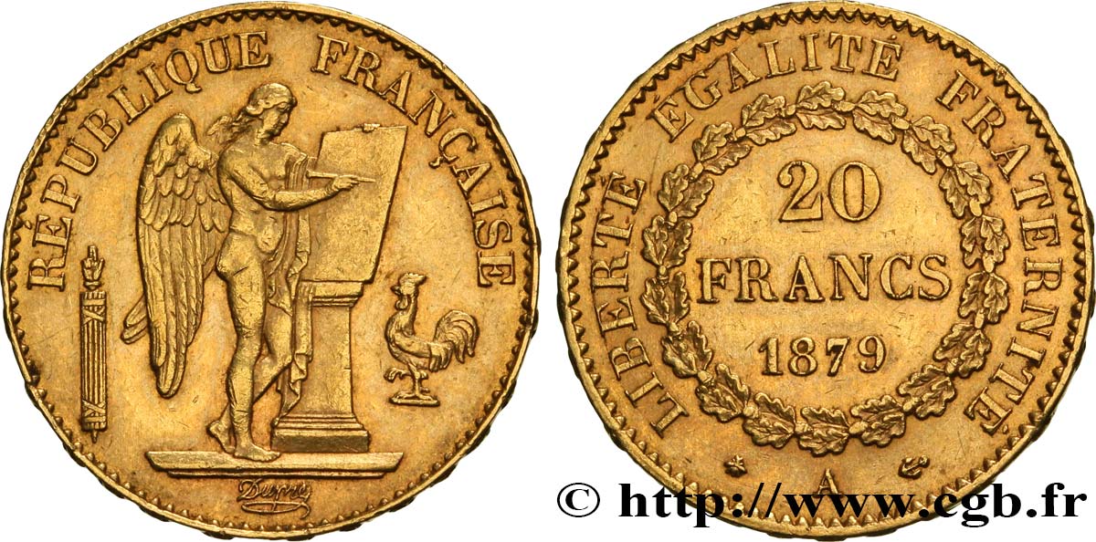 20 francs or Génie, Troisième République 1879 Paris F.533/7 AU50 