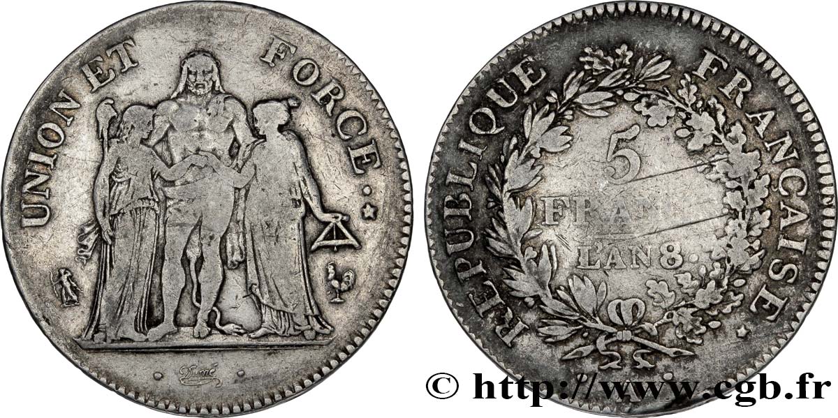 5 francs Union et Force, Union serré, avec glands intérieurs et gland extérieur 1800 Paris F.288/126 BC30 