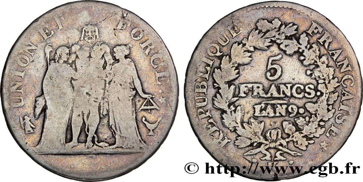 5 francs Union et Force, Union desserré, avec glands intérieurs et gland extérieur 1801 Bordeaux F.291/41 BC15 