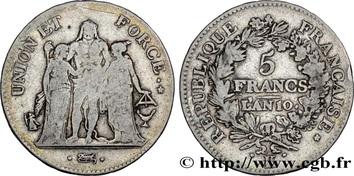 5 francs Union et Force, Union serré, seulement glands intérieurs 1802 Bordeaux F.288/177 VF25 