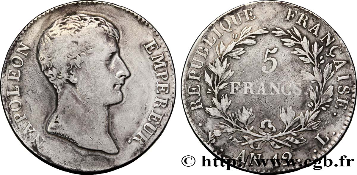 5 francs Napoléon Empereur, type intermédiaire 1804 Bayonne F.302/7 VF20 