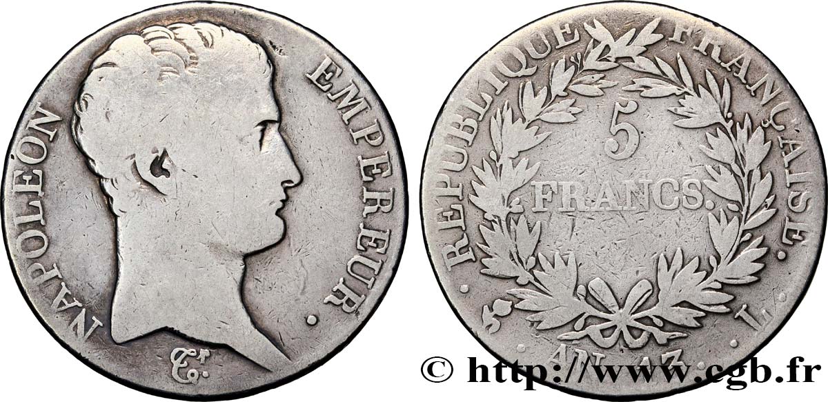 5 francs Napoléon Empereur, Calendrier révolutionnaire 1805 Bayonne F.303/12 F12 