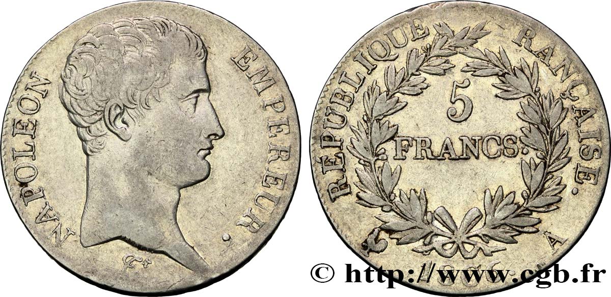 5 francs Napoléon Empereur, Calendrier grégorien 1806 Paris F.304/1 VF30 