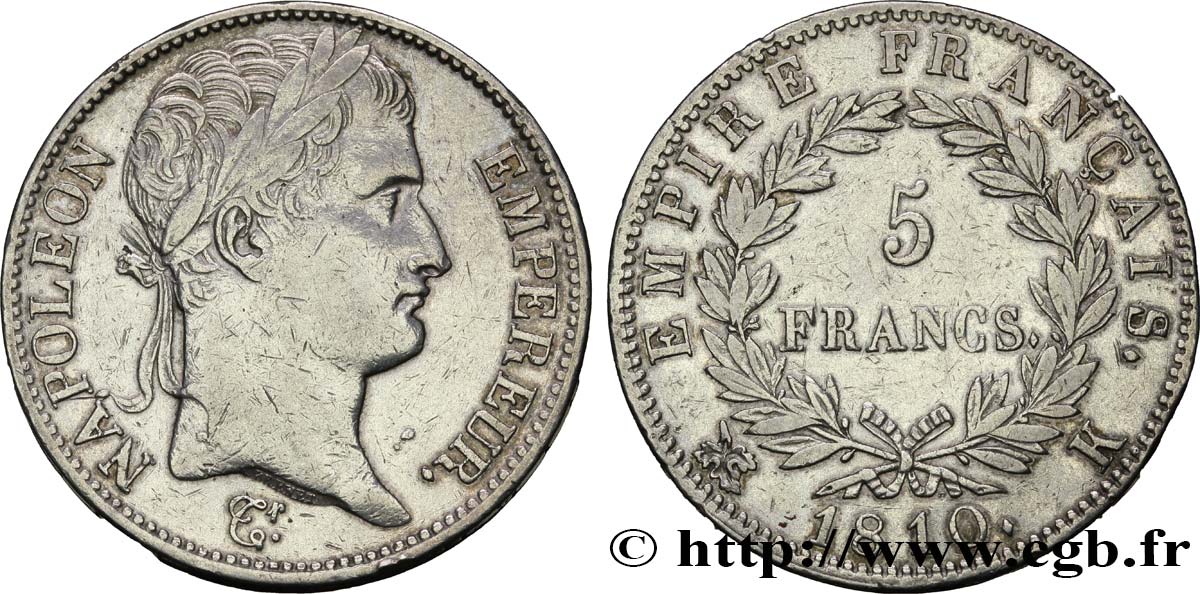5 francs Napoléon Empereur, Empire français 1810 Bordeaux F.307/19 TTB45 