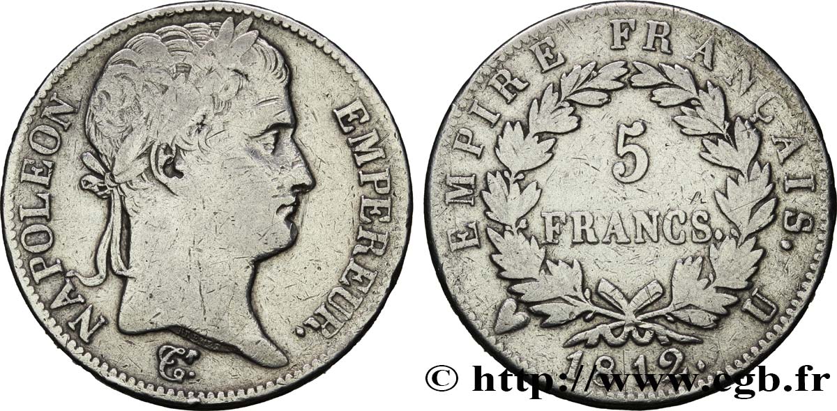 5 francs Napoléon Empereur, Empire français 1812 Turin F.307/55 VF28 