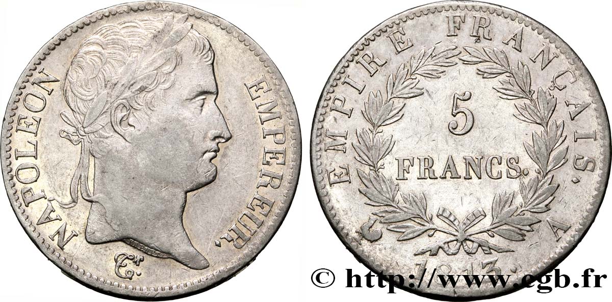 5 francs Napoléon Empereur, Empire français 1813 Paris F.307/58 XF45 