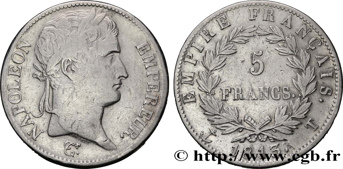 5 francs Napoléon Empereur, Empire français 1813 Nantes F.307/72 MB30 