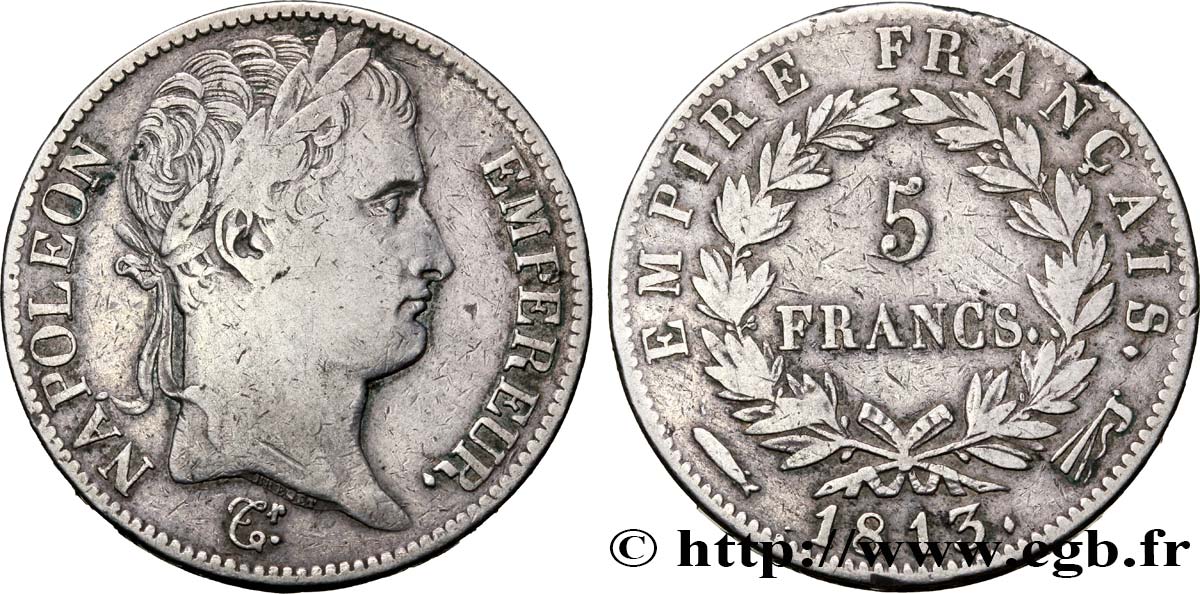 5 francs Napoléon Empereur, Empire français 1813 Utrecht F.307/74 VF25 