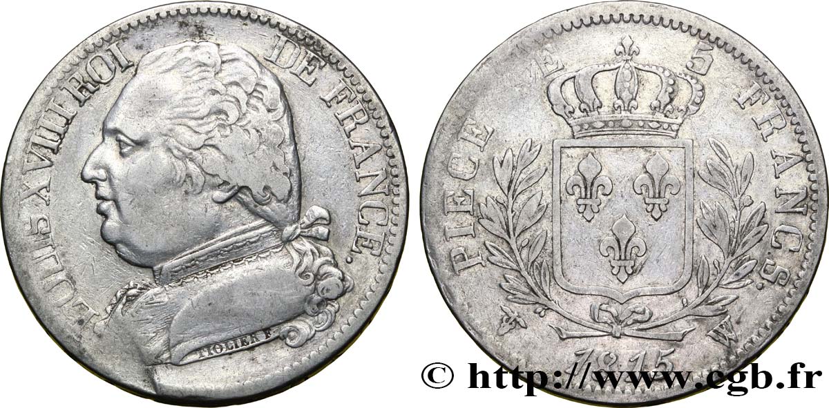 5 francs Louis XVIII, buste habillé 1815 Lille F.308/31 VF30 