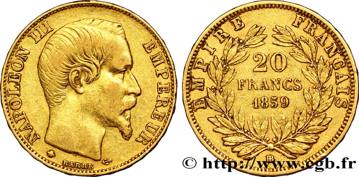 20 francs or Napoléon III, tête nue 1859 Strasbourg F.531/16 MBC40 