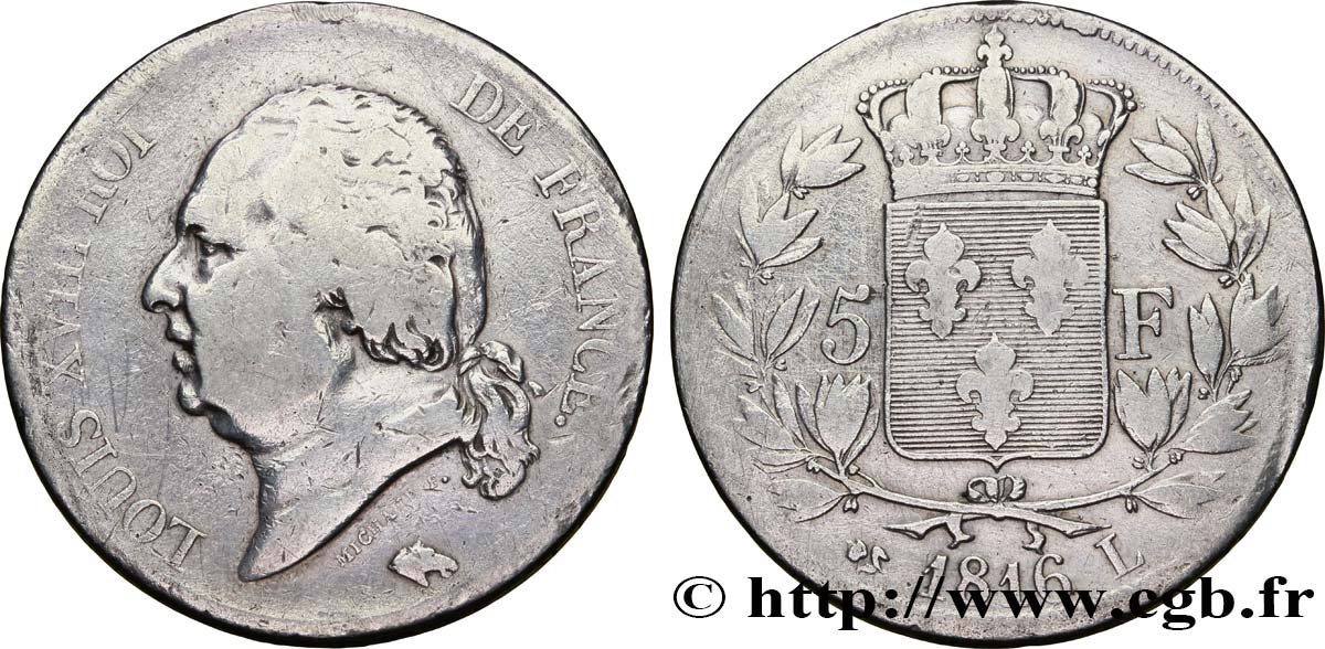 5 francs Louis XVIII, tête nue 1816 Bayonne F.309/8 F15 