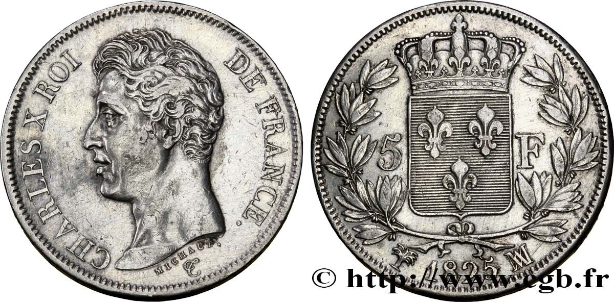 5 francs Charles X, 1er type 1825 Marseille F.310/12 TTB45 