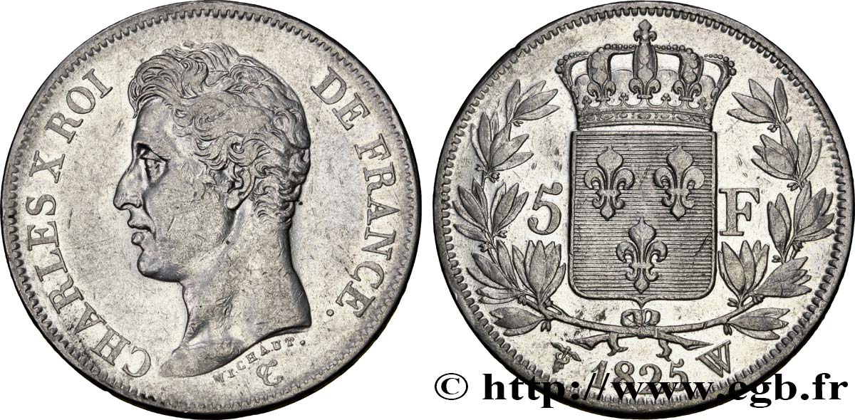 5 francs Charles X, 1er type 1825 Lille F.310/14 TTB42 