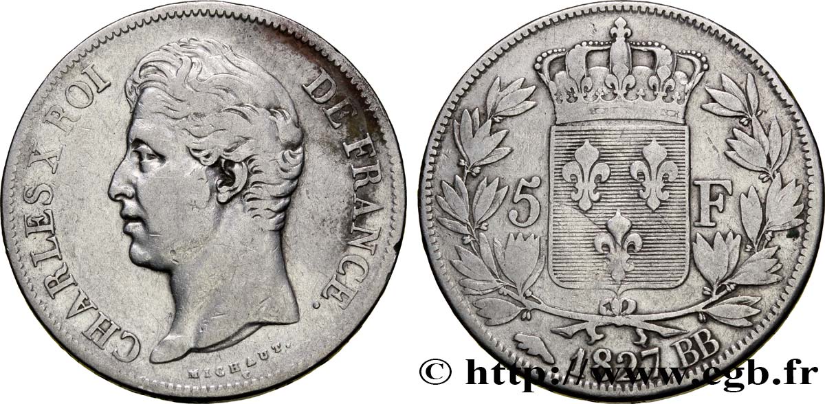 5 francs Charles X, 2e type 1827 Strasbourg F.311/3 S28 
