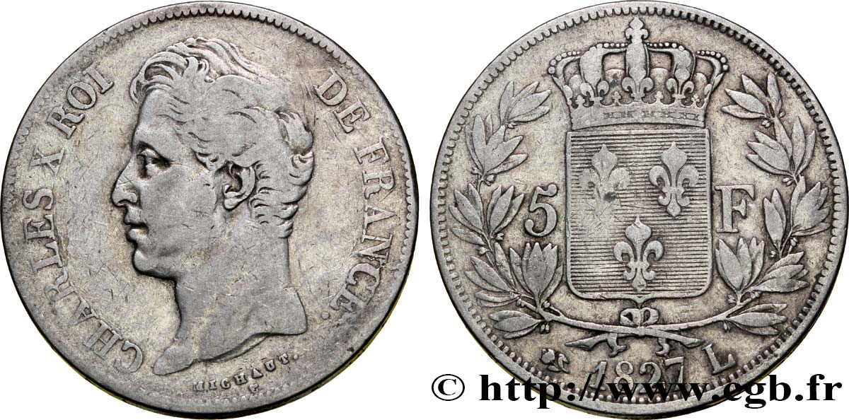 5 francs Charles X, 2e type 1827 Bayonne F.311/8 TB25 