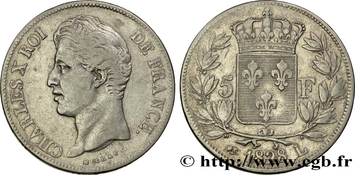 5 francs Charles X, 2e type 1828 Bayonne F.311/21 VF30 