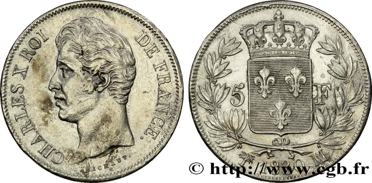 5 francs Charles X, 2e type 1830 Marseille F.311/49 AU52 