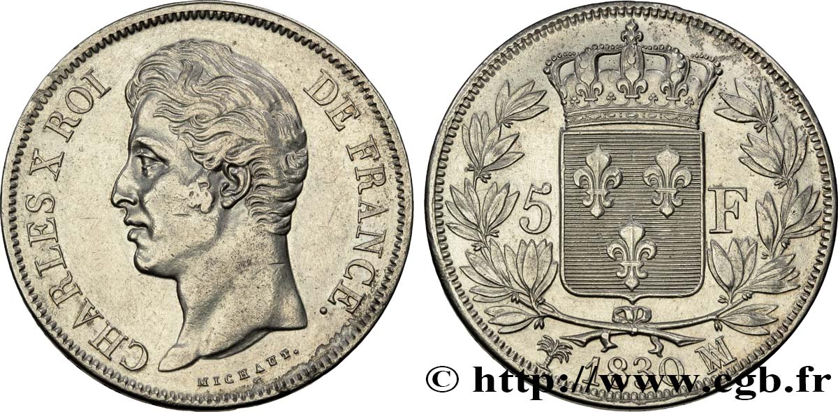 5 francs Charles X, 2e type 1830 Marseille F.311/49 XF45 