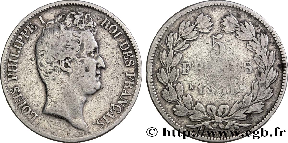 5 francs type Tiolier avec le I, tranche en creux 1831 Bordeaux F.317/1 VF22 