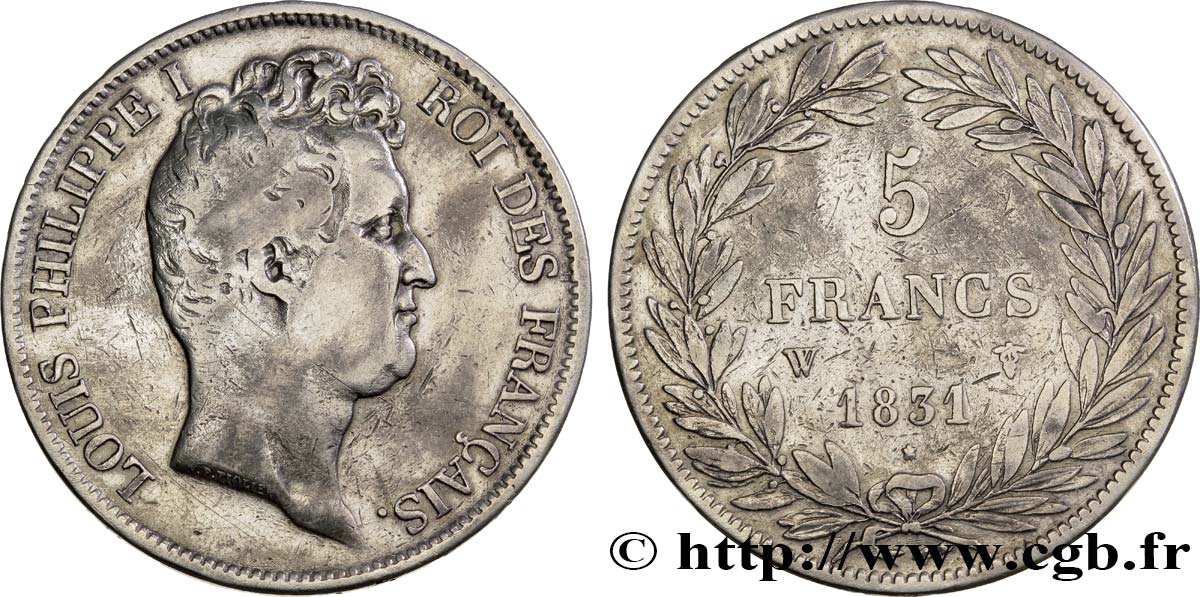 5 francs type Tiolier avec le I, tranche en creux 1831 Lille F.315/27 TB25 
