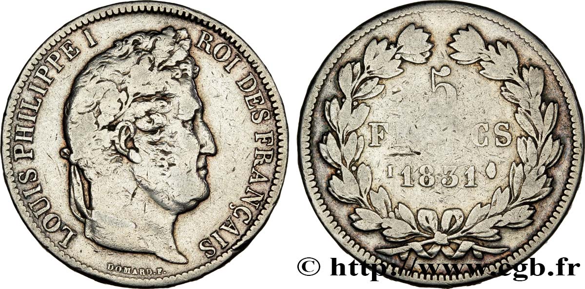 5 francs Ier type Domard, tranche en relief 1831 Limoges F.320/6 MB20 