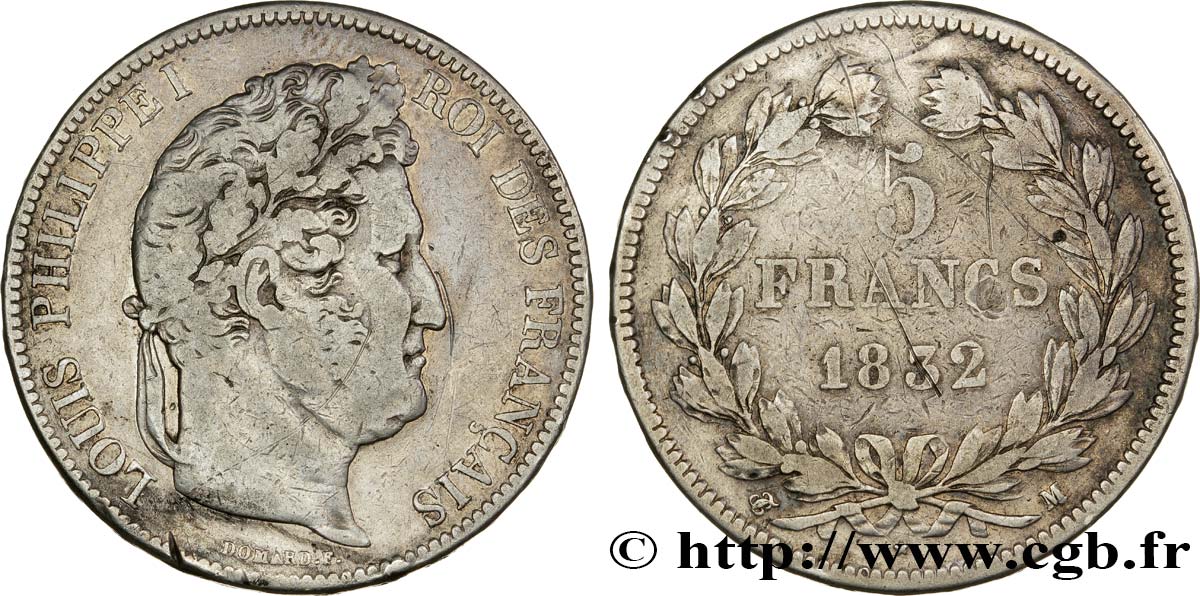 5 francs IIe type Domard 1832 Toulouse F.324/9 S20 