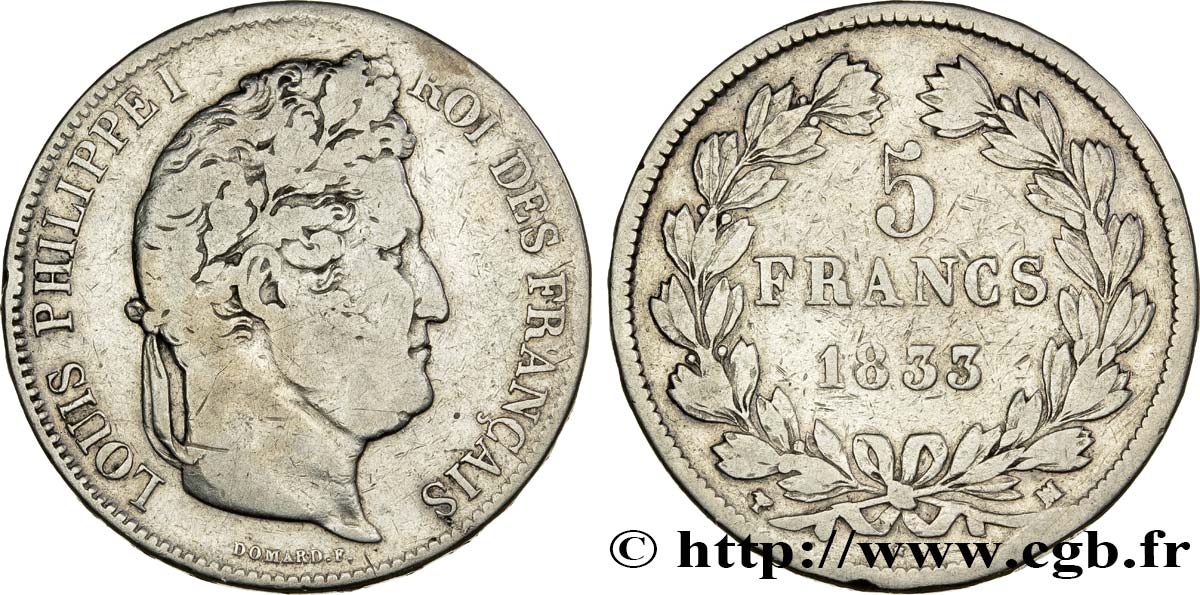 5 francs IIe type Domard 1833 Marseille F.324/24 TB18 