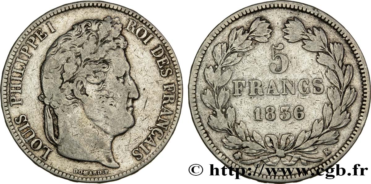 5 francs IIe type Domard 1836 Bordeaux F.324/57 VF25 