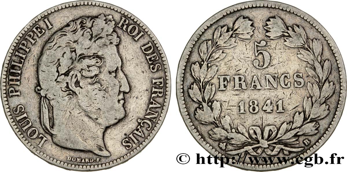 5 francs IIe type Domard 1841 Rouen F.324/91 VF25 