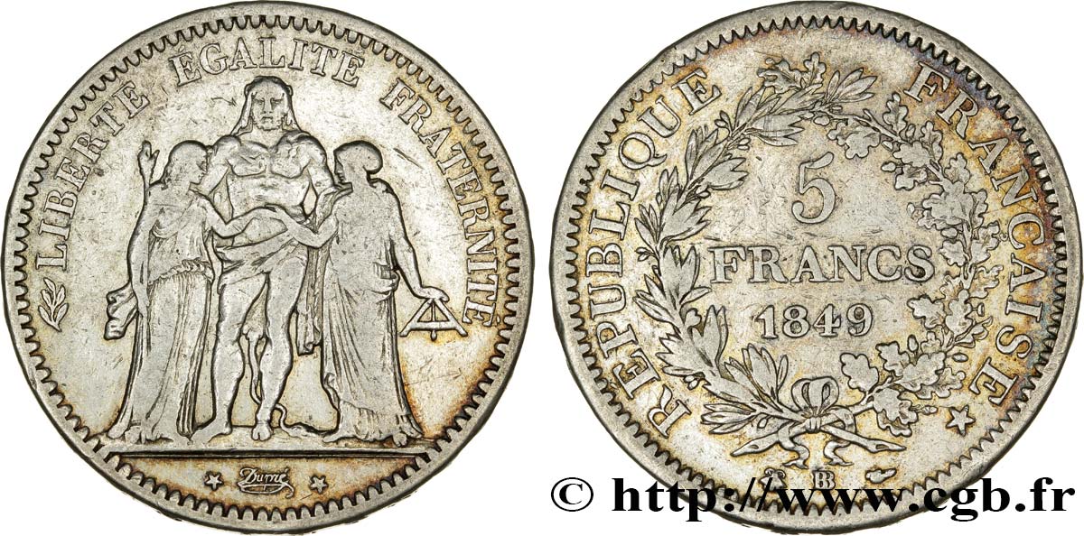 5 francs Hercule, IIe République 1849 Strasbourg F.326/6 TB20 