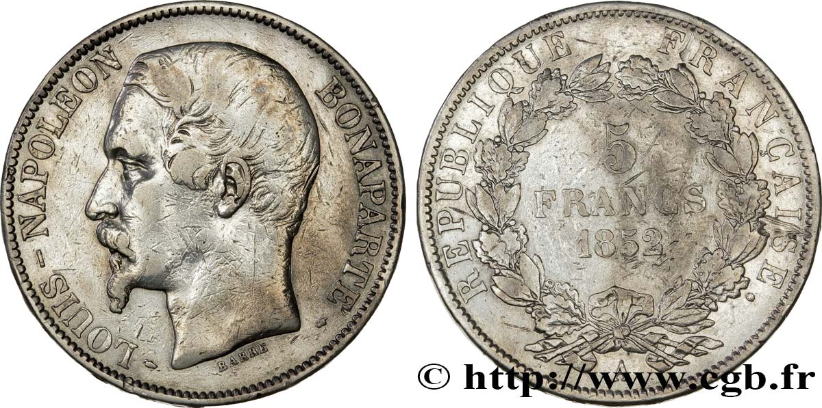 5 francs Louis-Napoléon, 1er type 1852 Paris F.329/1 TB30